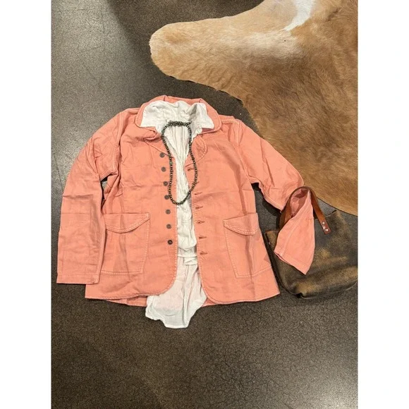 Sandrine Rose Petal Pink Cotton Linen Utility Jacket Blazer M - Picture 5 of 10